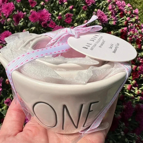 NEW PINK interior Rae Dunn adorable ceramic stacking Measuring Cups - HTF - Picture 2 of 10